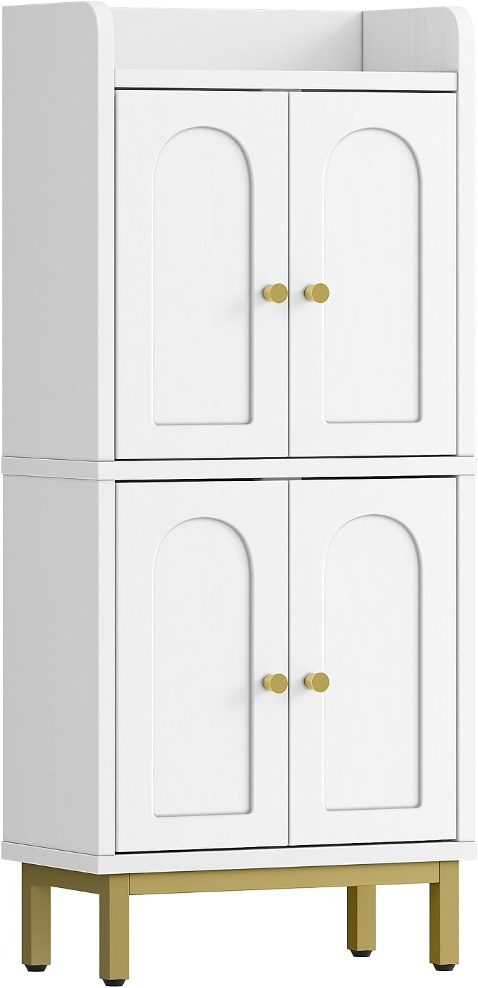 Hzuaneri Bathroom Cabinet, Small Storage Cabinet with 4 Doors | Bathroom Organizers and Storage Cabinets with Adjustable Feet. Cabinets Freestanding for Living Room, Kitchen, White
