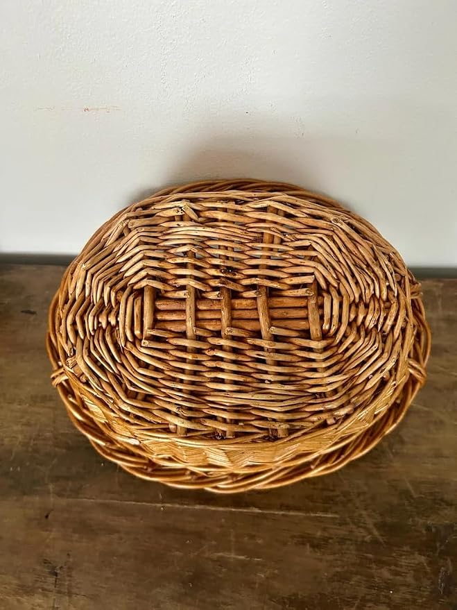 Handwoven Wicker Storage Basket with Handles, Rustic Farmhouse Decorative Basket, Natural Brown Woven Basket for Kitchen Pantry Bathroom Bedroom, Multipurpose Organizer Basket