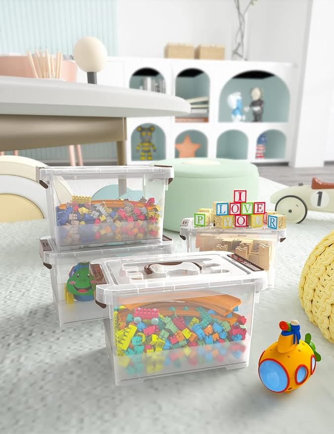 WYT Clear Storage Latch Box, 6 Pack Storage Organizer Bins with Latching Handle and Lids, 3.5 Quart