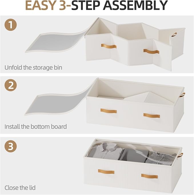 FHSQX 4 Pack Under Bed Storage Bins,10 Inch Tall,White, 31.5x15.8x10 inch | Clear Window, For Closet, Bed Sheets and Blankets