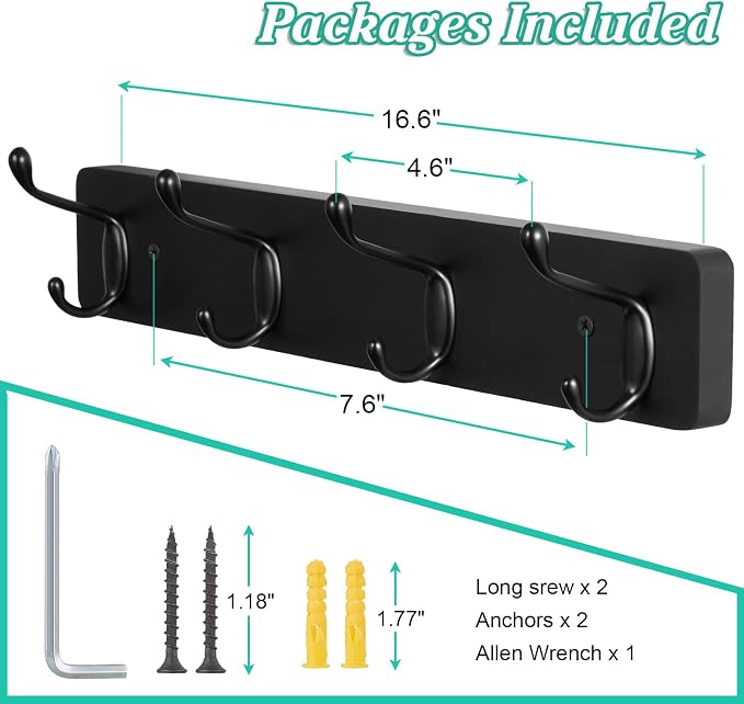 OUTNILI Heavy Duty Coat Hooks Wall Mount - Black Coat Hanger Wall Mounted for Jackets Hats Towels Purse Dog Leashes - Coat Rack for Entryway Closet Mudroom Laundry Room Bathroom