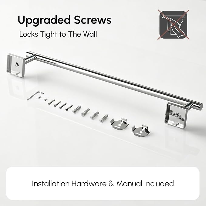 Polished Chrome Towel Bar, 18 Inch Towel Racks for Bathroom | Thicken 304 Stainless Steel Towel Holder with Square Base, Towel Rod Wall Mounted, Modern Home Decor (Total Length 20 Inch)