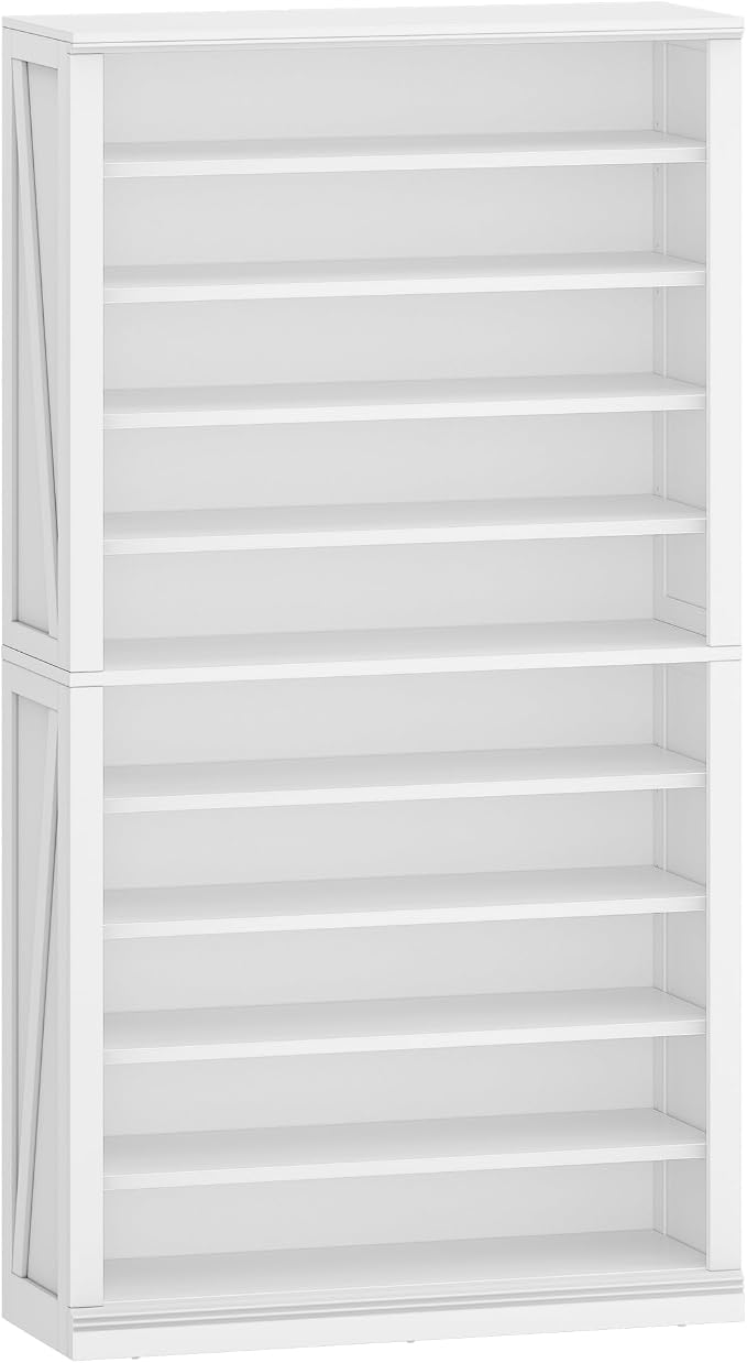 Hzuaneri Shoe Storage Cabinet,10 Tiers Farmhouse Tall Shoe Cubby Organizer | Freestanding Shoe Cabinets, Wooden Shoes Rack with Cubby, 36-40 Pairs, for Entryway, Living Room, White SR59203X