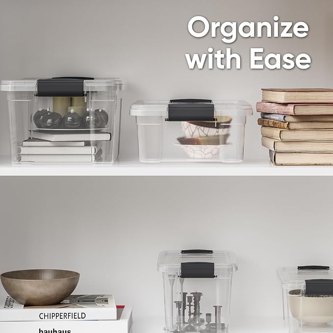 Superio Storage Bins with Lids - 4 Pack, 4.5 Qt Clear Boxes for Organizing, Stackable Plastic Containers - BPA Free, Non-Toxic, Odor Free, Organizer for Home, Office, Dorm