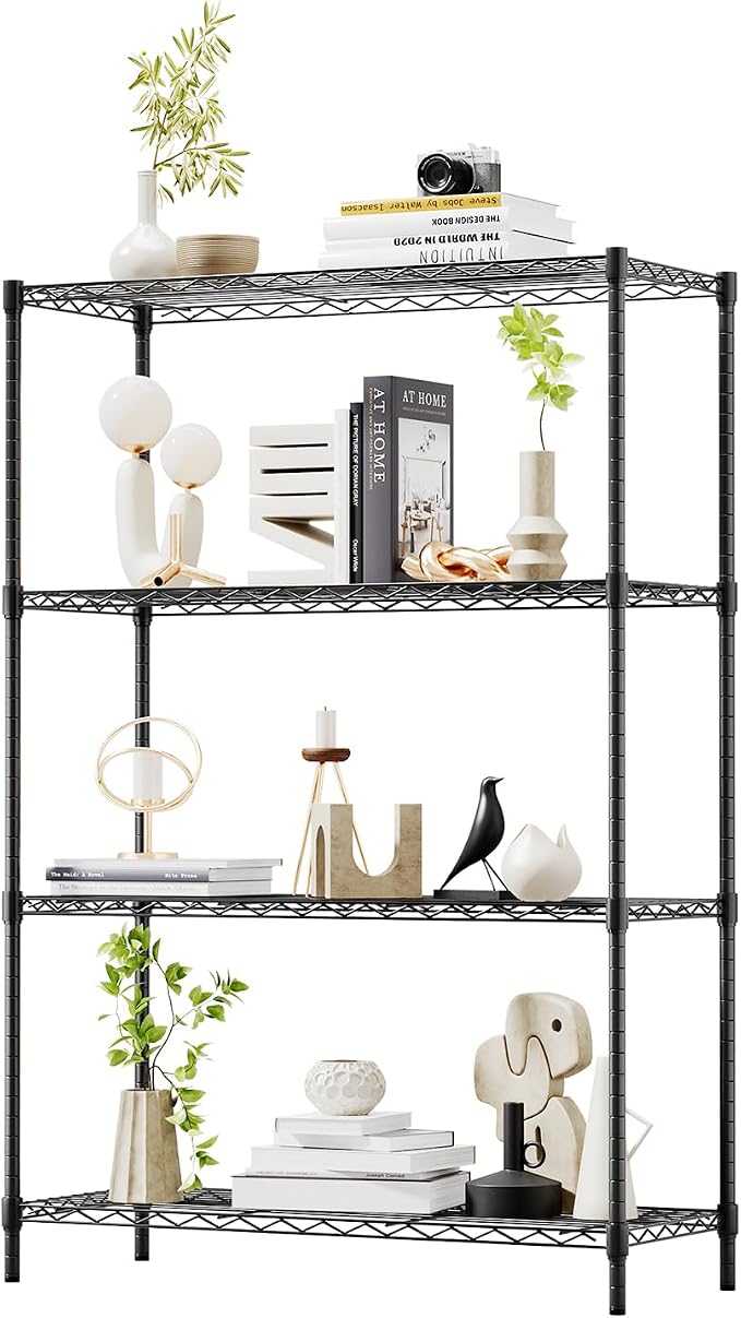 BestOffice | 4-Tier Wire Shelf | 36" x 14" x 54" | Black | Storage Shelves with Adjustable Racks, Holds upto 1000 lbs | Rust-Resistant, No-Tool Assembly | For Home, Garage