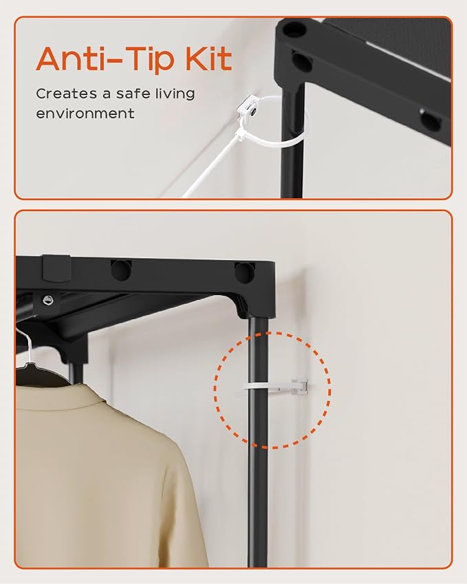 CASAMAYA Clothes Rack, Portable Closet, 44.9 Inch Large Capacity Wardrobe Closet, Clothes Storage Organizer with Shelves and 2 Hanging Rods, Easy to Assembly, Black PCT021B01