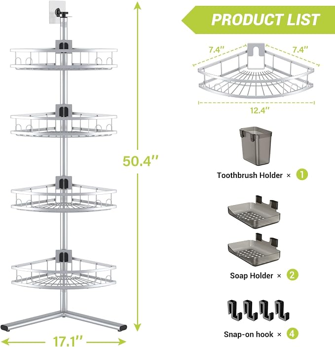 Aitatty Standing Shower Caddy Corner: 4-tier Rustproof Shower Organizer Shelf - Floor Shower Corner Shelf Rack Stand for Bathroom Chrome