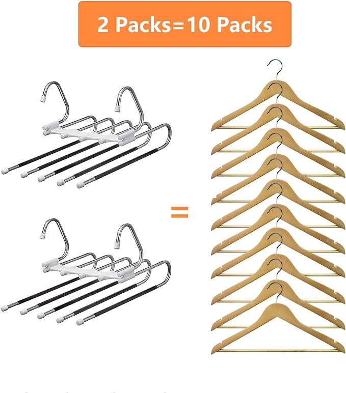 Upgrade Azeroth Pants Hangers 4 Pack Space Saving S-Type Stainless Steel Clothes Pants Hangers,Anti-Slip Design,Clothes Closet Storage Organizer for Pants Jeans Trousers Skirts Scarf