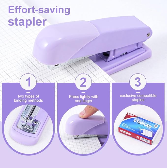 Gawsey Desk Organizers and Accessories with Desk Organizer 360° Rotating Pen Holder and Office Supplies, Cute Stationery Supplies Set (Purple)