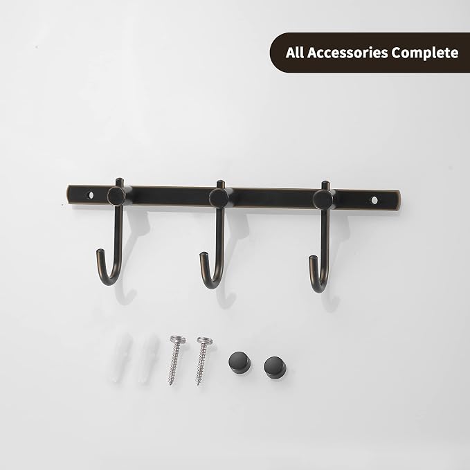 WINCASE Bronze Towel Hooks, Bathroom Rail Hook Rack Wall Mounted, Antique Oil Rubbed Brass Cloth Coat Rack with 3 Hooks Farmhouse