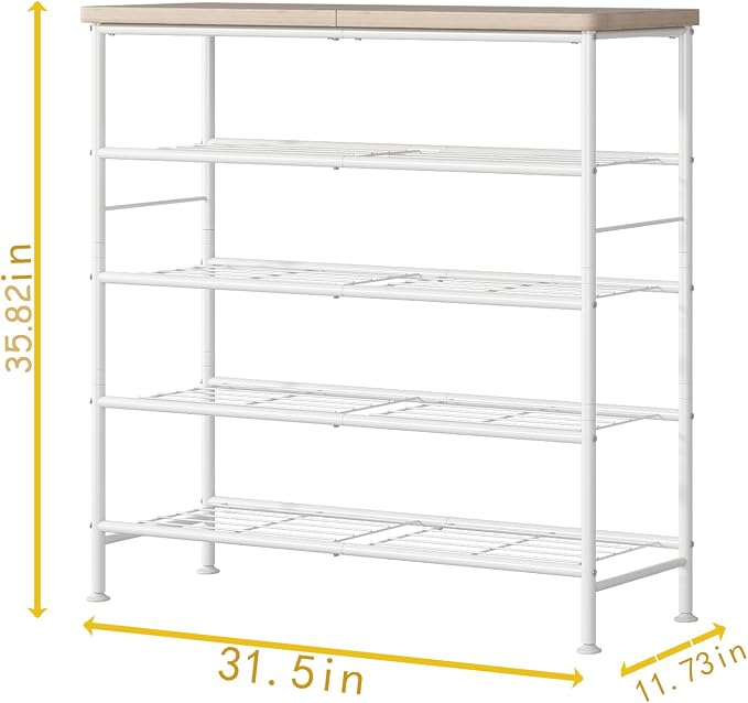 SUOERNUO 5 Tier Shoe Rack Organizer for Closet Shoe Storage for Entryway | Free Standing with MDF Top Board,Sturdy Metal Frame,Ideal for Living Room,Hallway White