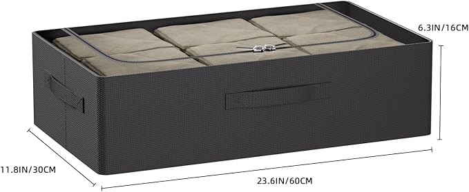 CYhom 3Pcs Under Bed Storage Bins with Metal Frame - Shoe Organizer for Closet with Clear Cover Oxford Fabric Sturdy Underbed Container Foldable Stackable Clothes Organizer (Black, 23.5x11.8x6.3)