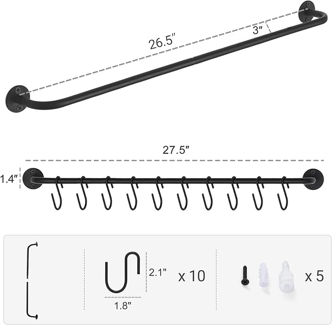 Mkono Wall Mounted Mug Holder, Coffee Cup Hanger Rack with 10 Hooks, 1 Pack | Kitchen Rod, Space Saving, Easy Assembly, Wall & Under Cabinet, Durable Metal, Kitchen Dining Bar Organizer, Multi-Function