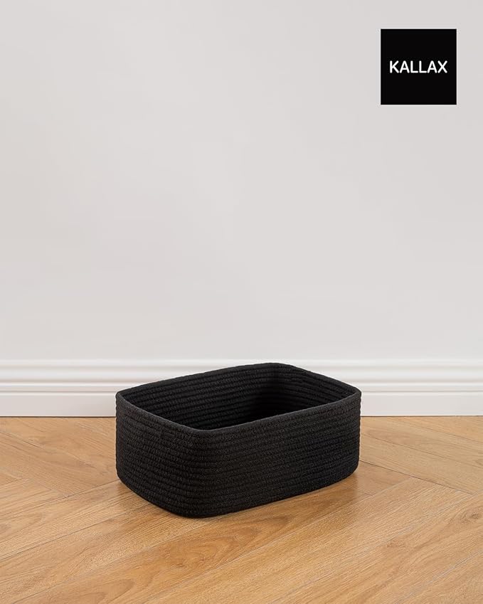 KALLAX Small Woven Storage Basket for Organizing, 13.5x9.5x5 inches, 3 Pack | Shelf baskets for closet organization, toy storage and home decor, Perfect as empty gift baskets for holidays, Black