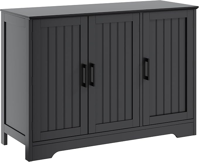 ChooChoo Modern Sideboard Buffet Cabinet with Adjustable Shelves | Coffee Bar Storage Cabinet, 3 Doors, for Kitchen, Dining Room, Living Room, Black