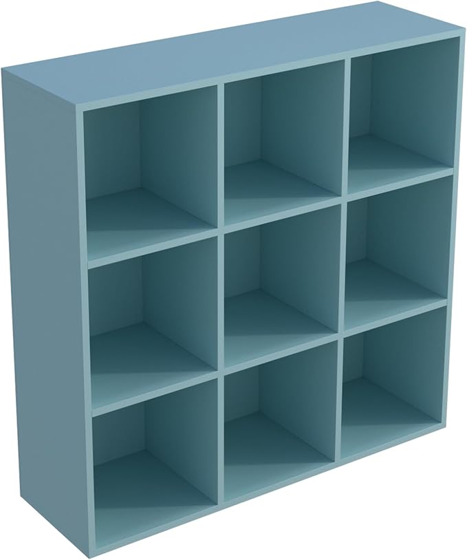 OSCHF 9-Cube Storage Shelf Bookcase, Light Blue | Wooden 3-Tier Open Bookshelf, Fits 11×11" Bins, Vertical or Horizontal Use, Full Back Panels, For Home Office