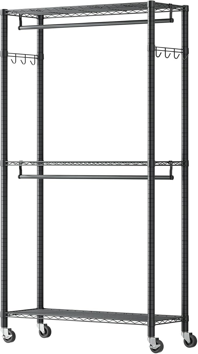 VEVOR Clothing Garment Rack, Heavy Duty Closet Wardrobe, Adjustable Tiers Clothes Racks with Steel Frame, for Bedroom, Clothing Store, Hallway
