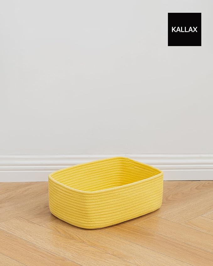KALLAX Small Woven Storage Basket for Organizing, 13.5x9.5x5 inches, 3 Pack | Shelf baskets for closet organization, toy storage and home decor, Perfect as empty gift baskets for holidays, Yellow