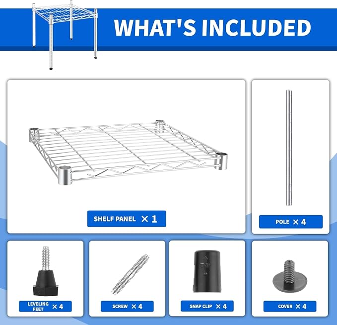 Simple Deluxe 1-Tier Shelving Unit, 15" W x 15" D x 13.8" H Wire Metal Storage Rack, Chrome