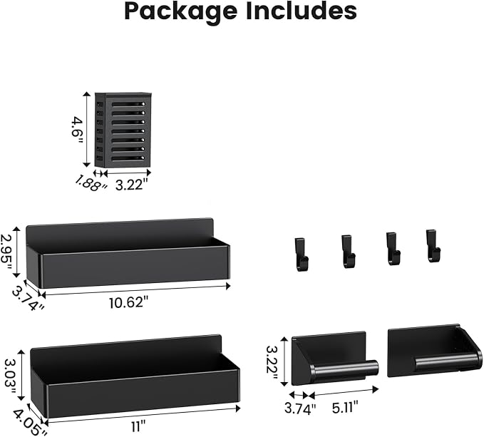 Magnetic Spice Rack for Refrigerator,4 Pack Magnetic Shelf,Fridge Magnet Organizer with Paper Towel Holder and Utensils Racks,Fridge Organizers and Storage Black(4 Pack)