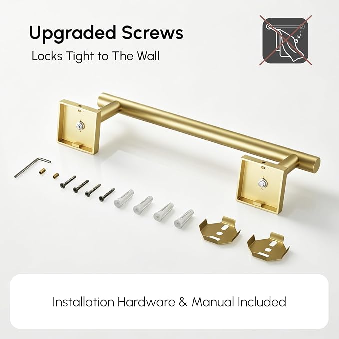 Brushed Gold Hand Towel Bar, 9 Inch Towel Racks for Bathroom | Thicken 304 Stainless Steel Towel Holder with Square Base, Towel Rod Wall Mounted, Modern Home Decor (Total Length 11 Inch)