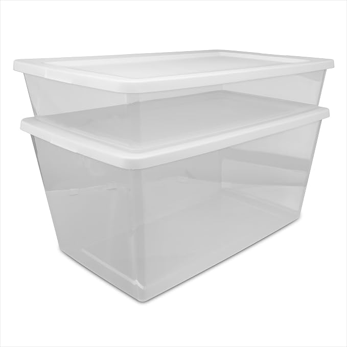 41-Quart Clear Plastic Under-Bed Storage Bin with Snap-Lock Lid | 29.3" x 45.7" x 15.2cm, Stackable Design, See-Through Body, Seasonal Clothing Storage, Secure Stacking Lid
