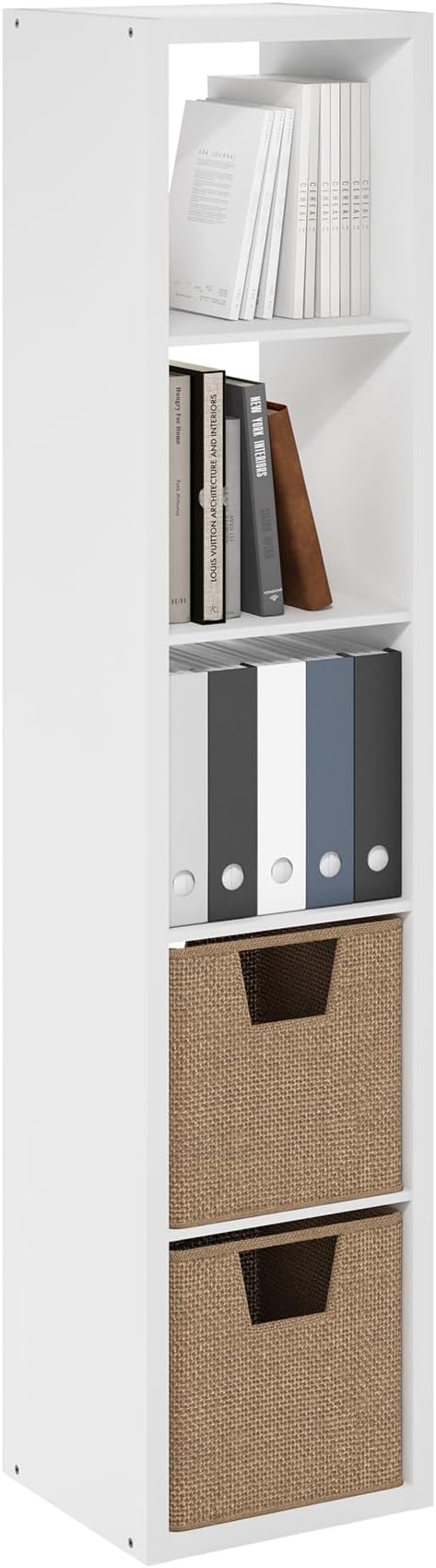 5-Cube Tall Cubicle Bookshelf, Cube Bookcase with Open Back, Reversible Book Shelf, Cube Storage Organizer, 15 x 16 x 72, for Living Room, Home Office, White