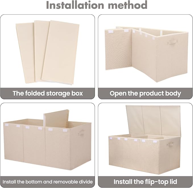 167L Large Toy Box Chest Storage with Lid, Collapsible Kids Toy Storage | Toy Chest with with Removable Divider for Kids, Boys, Girls, Nursery, Living Room, Bedroom, 35.5"x17" x17" (Linen Beige)