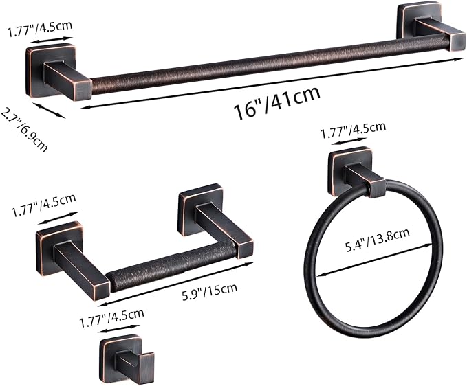 Bathroom Hardware Set 4 Pieces,Oil Rubbed Bronze Towel Bar Set Stainless Steel Wall Mounted, Includes 16In Hand Towel Bar, Towel Ring, Robe Towel Hooks,Toilet Paper Holder, Bathroom Towel Rack Set