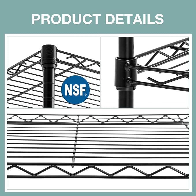 FDW | 5-Tier Wire Shelf | 24" x 14" x 60" | Black | Storage Shelves with Adjustable Racks, Holds upto 750 lbs | Rust-Resistant, No-Tool Assembly | For Home, Garage