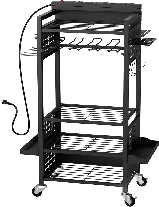 VEVOR 5-Tier Tool Organizer Cart with Charging Station, 8 AC Outlet, Floor Stand Rolling Drill Holder and Tool Battery Storage Rack on Wheels, Garage Floor Rolling Storage Cart for Workshop, Garage