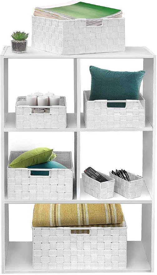 Sorbus Storage Baskets for Organizing (Set of 7), Mesh Hand-Woven Design, Linen Closet Organizers and Storage, Organizer Storage Baskets for Shelves, Variety Pack Organizers and Storage (White)