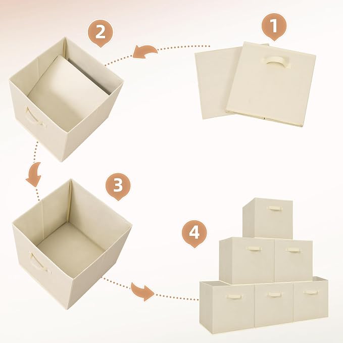 STORAGE MANIAC Storage Cubes, 13 Inch Collapsible Storage Bins with Handles, 6 Pack Fabric Foldable Bins for Organization, Durable Storage Bins for Closet, Shelves, Offices, 6-Pack Beige