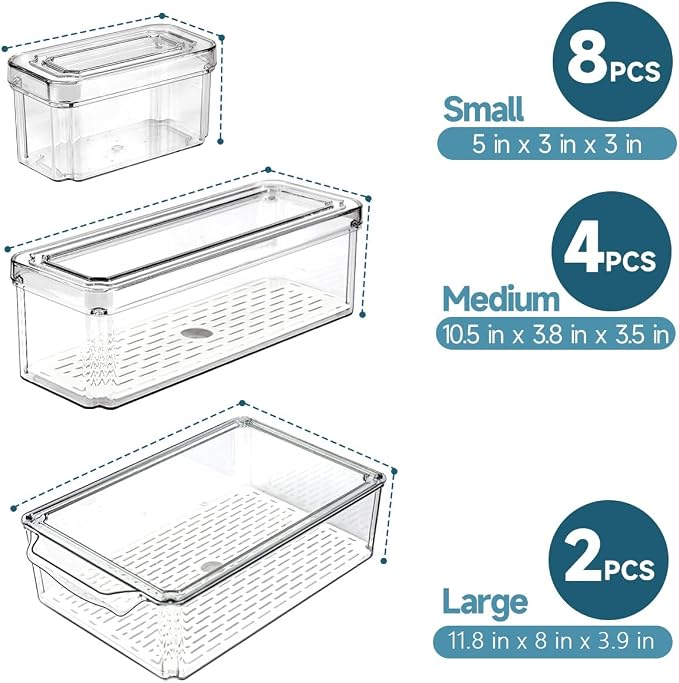 14 Pack Fridge Organizers and Storage - Refrigerator Organizer Bins with Lids, BPA-Free Fridge Organization, Fruit Storage Containers for Fridge, Vegetable, Food, Drinks, Cereals, Clear | with Lids, BPA-Free Fridge Organization, Fruit Storage Container...