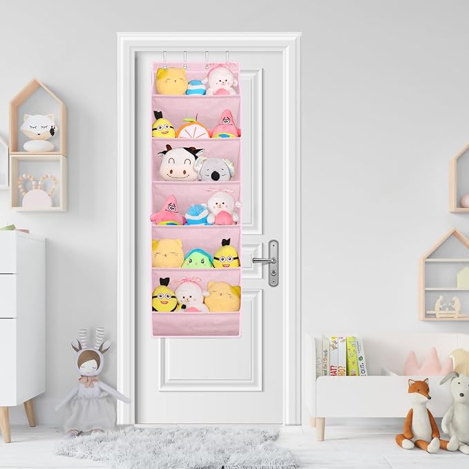 SLEEPING LAMB Over The Door Shoe Organizer for Closet with Large Deep Pockets, Narrow Shoe Rack for Door Hanging Boots Storage, Pink