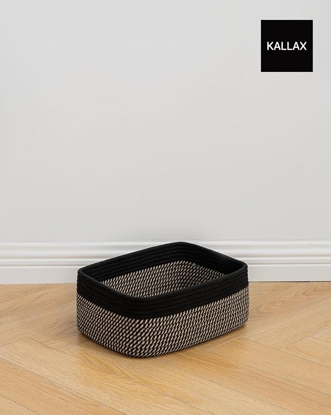 KALLAX Small Woven Storage Basket for Organizing, 13.5x9.5x5 inches, 3 Pack | Shelf baskets for closet organization, toy storage and home decor, Perfect as empty gift baskets for holidays, Black & Brown