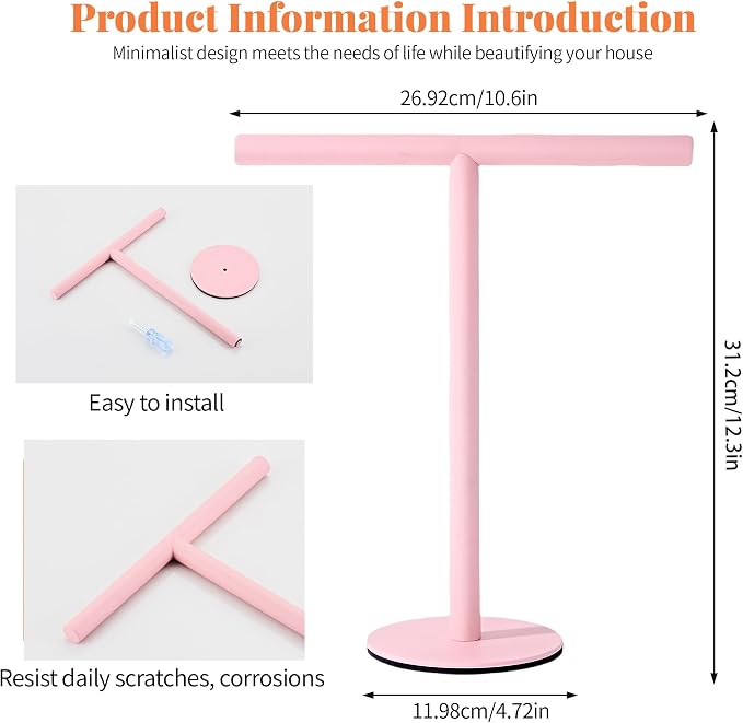 Pink Bathroom Hand Towel Holder Stand,T-Shape Hand Towel Holder Stand SUS304 Stainless Steel for Bathroom,Kitchen or Vanity Countertop