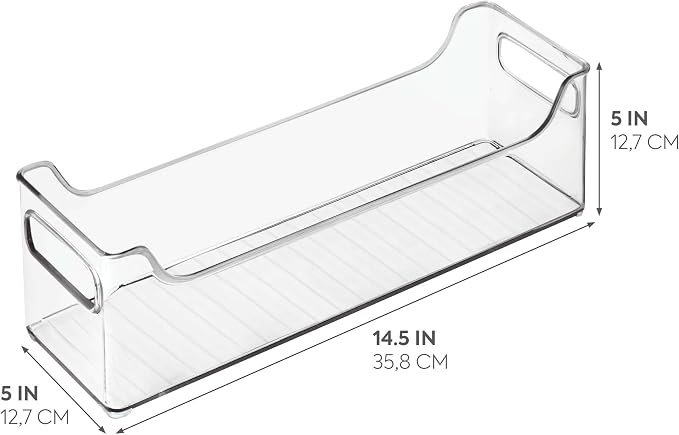 InterDesign iDesign Stackable Plastic Pantry Bin with Handles for Cabinets or Fridge, Set of 2, Clear, Made in USA (Pack of 2)