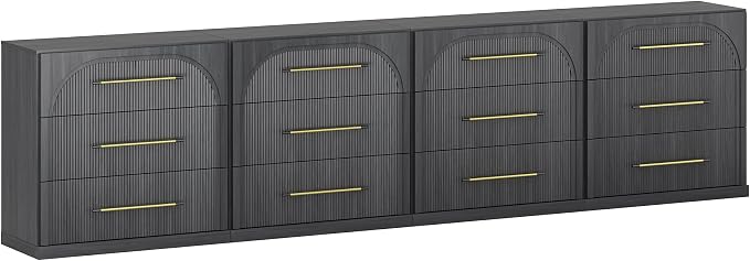BELLEZE 4-Piece Modular TV Stand Set -Fluted Entertainment Center with Metal Handle,Modern Sideboards with Drawers,Classic Media Console Table Cabinet for Living Room(Ebony)