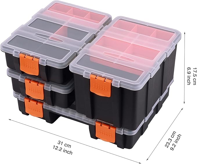 CASOMAN Hardware & Parts Organizers, 4 Piece Set Toolbox, Compartment Small Parts Organizer, Versatile and Durable Storage Tool Box