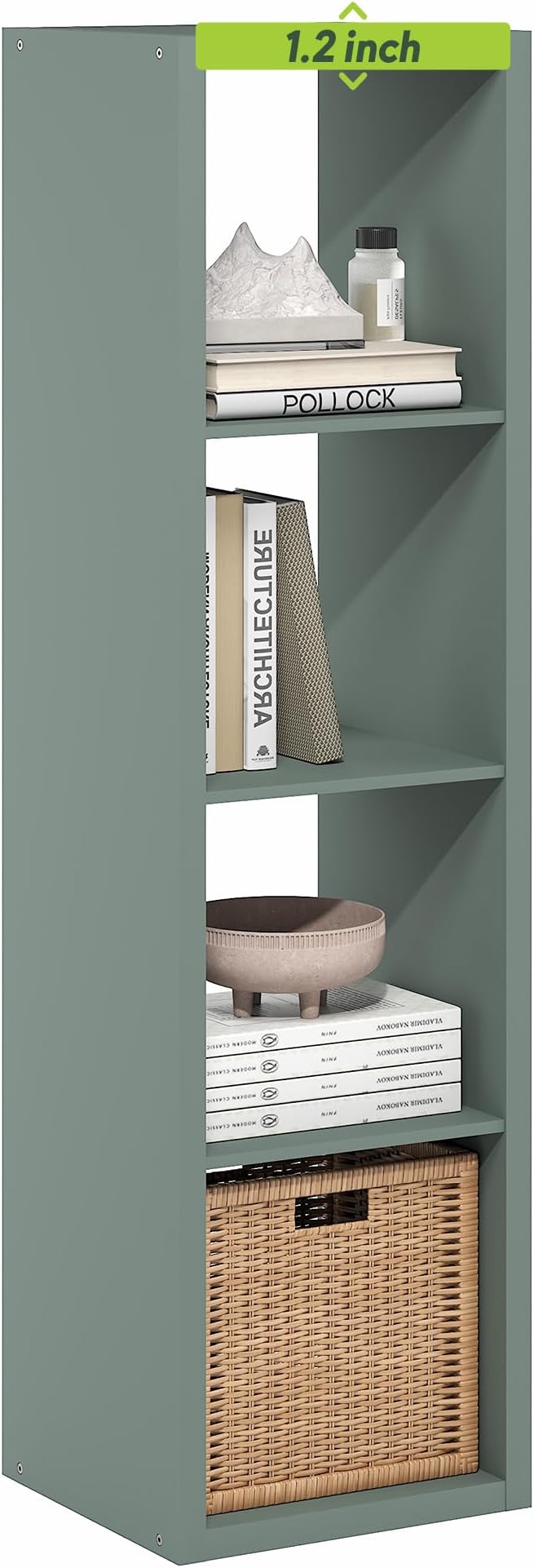 4-Cube Tall Cubicle Bookshelf, Cube Bookcase with Open Back, Reversible Book Shelf, Cube Storage Organizer, 15 x 16 x 58, for Living Room, Home Office, Sage Green