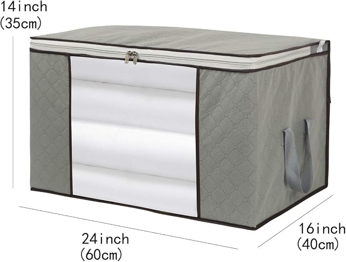Szxc 2 Pack Foldable Large Storage Bags for Comforter Quilt Blanket Clothes | 24 x 16 x 14 inch with Clear Window & Handles - Easy to Fit King Size Comforter Set Under Bed Organizer