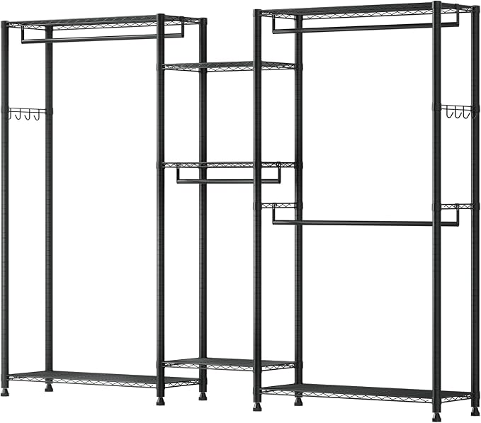 VEVOR Clothing Garment Rack, Heavy Duty Closet Wardrobe, Adjustable Tiers Clothes Racks with Steel Frame, for Bedroom, Clothing Store, Hallway