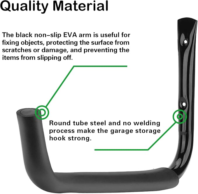 6 Pack 9-Inch Wall Mount Garage Storage Hooks for Ladder & Tools | Wall Mounted, Rust Resistant,Hooks with Installation, J Hooks for Ladder, Bike, Cable Bracket(Max 30 lbs)