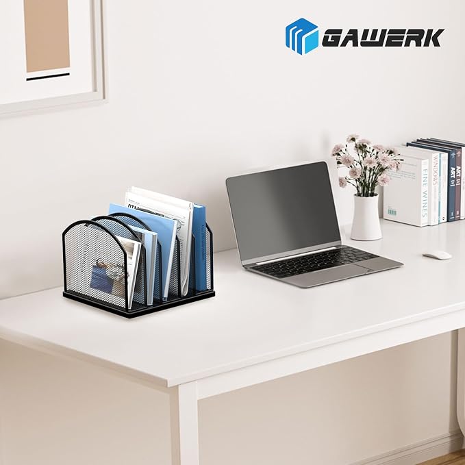 2 Pack Gawerk 5-Section Vertical Desktop Organizer, 5-Section Mesh File Folder Stand Sorter for Office Home Classroom Organization, Black