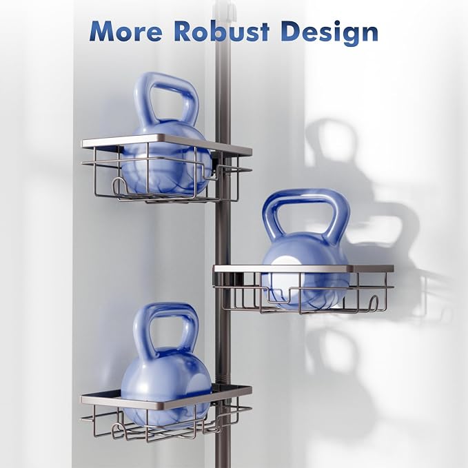 Corner Shower Caddy Tension Pole, Bathroom Organizer and Storage for Shower | Adjustable 30-120 Inch Shelves, 6-Tier Shelf, Rustproof Towel Bar & Soap Dish &Toothbrush Holder Shower Rack
