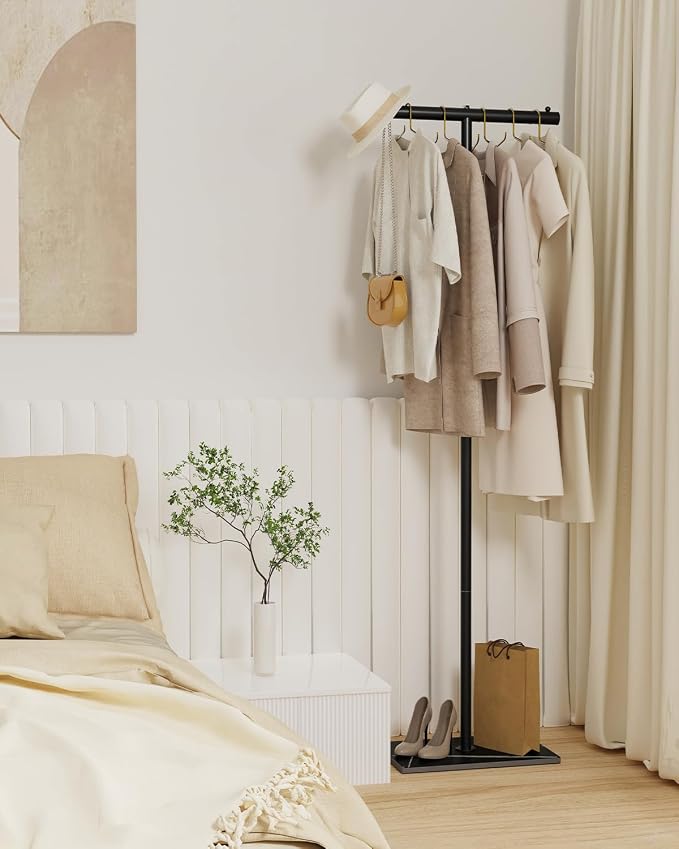 OUTBROS Coat Rack Freestanding, 68.9" High Small Clothes Rack, Black | Clothing Rack with Rock Slab Base, Heavy-duty Metal Coat Hanging Rack for Boutiques, Hallway, Entryway