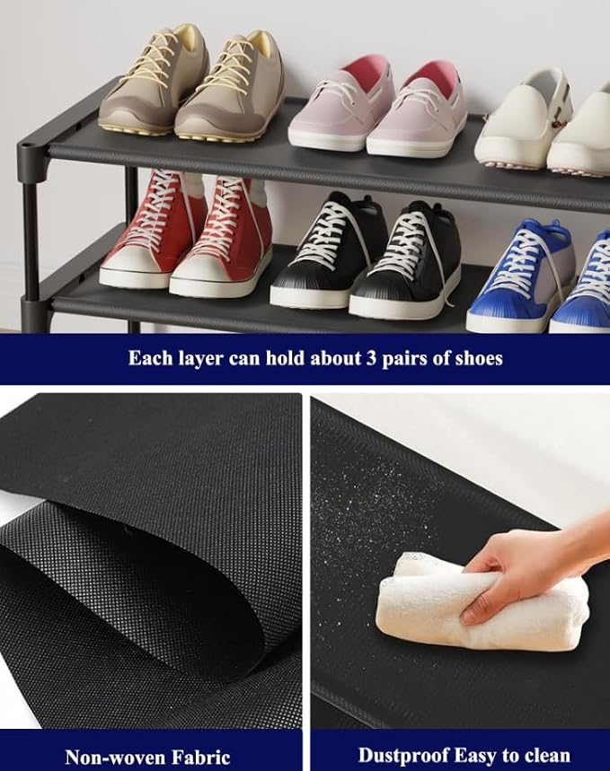 Kitsure Shoe Rack - Non-Woven Shoe Rack Shelf, Shoe Organizer for Closet, Entryway, Garage & Corridor, Stackable Shoe Shelves, 27.5" Wide - 2 Tier, Black | Shoe Organizer for Closet, Entryway, Garage, Stackable Shoe Shelves, college dorm&apartment esse...