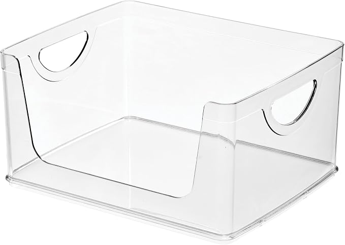 iDesign Stackable Open-Front Storage Bins with Handles, Set of 4, Clear | For Kitchen and Pantry