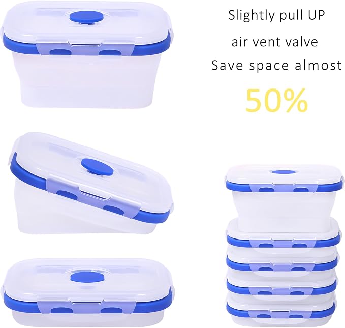 5 Pack Collapsible Translucent Silicone Food Storage Containers with Leak Resistant Lids, 12oz Small Snack Bento Box, For Kitchen, Office, Camping, Travel, BPA Free